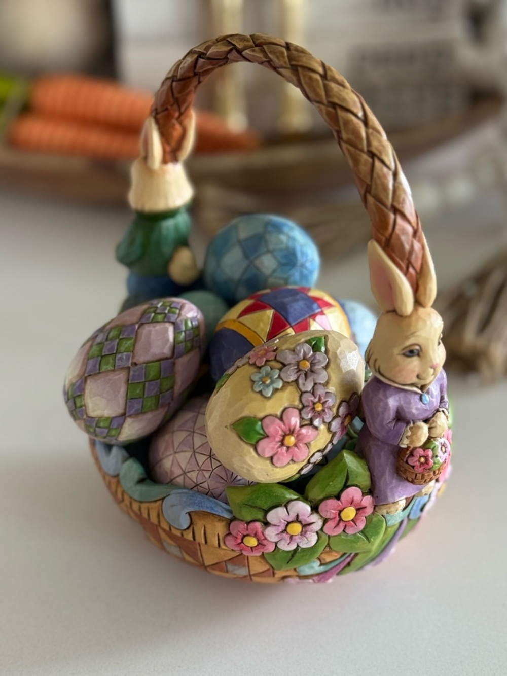 Jim Shore "For The Love Of Easter" Bunny Couple Basket Figurine with extra eggs